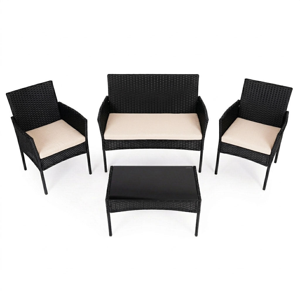Technorattan Garden Furniture Set for 4 with Glass Table