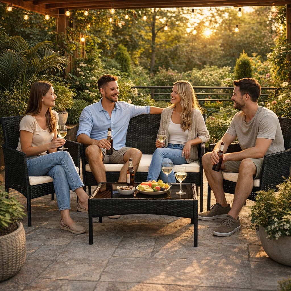 Technorattan Garden Furniture Set for 4 with Glass Table