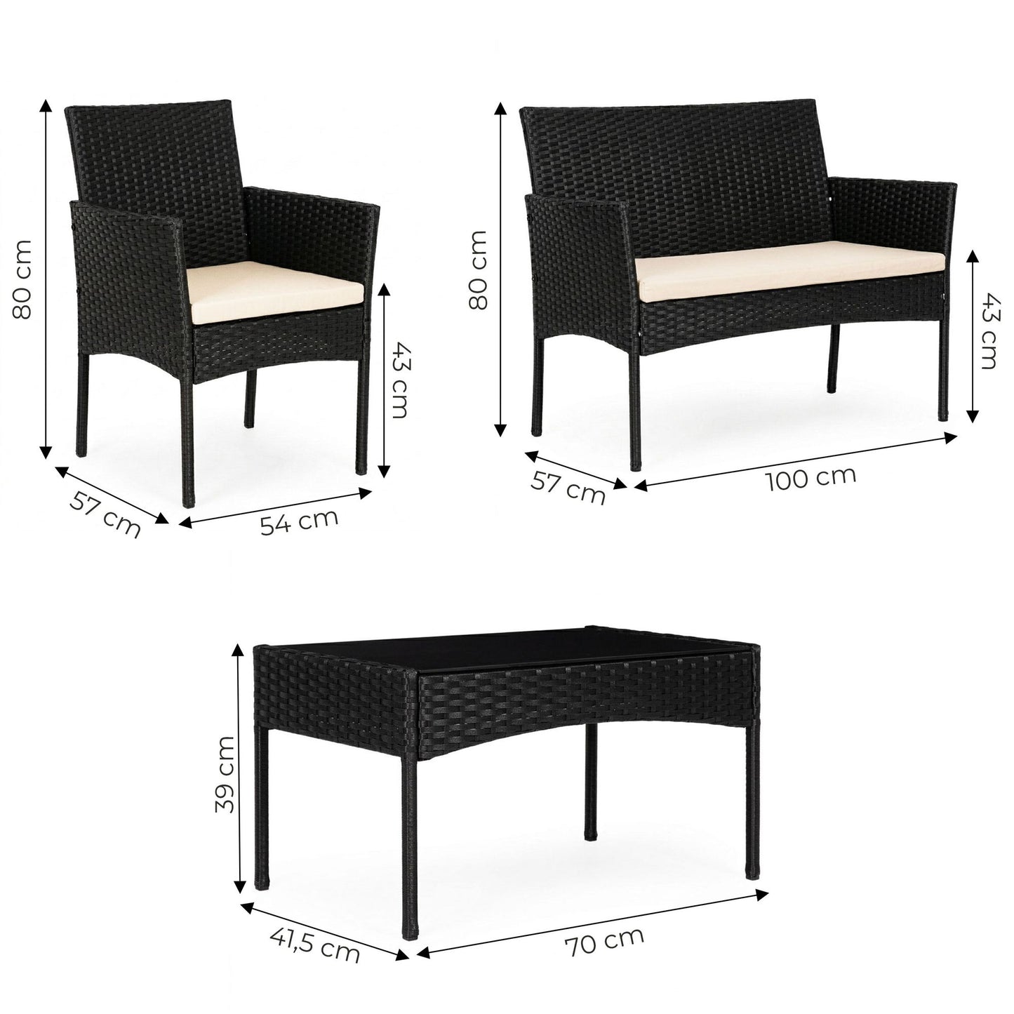 Technorattan Garden Furniture Set for 4 with Glass Table
