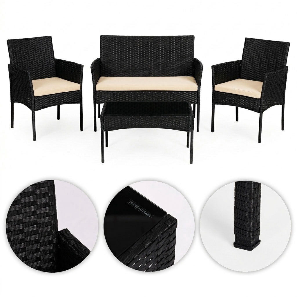 Technorattan Garden Furniture Set for 4 with Glass Table