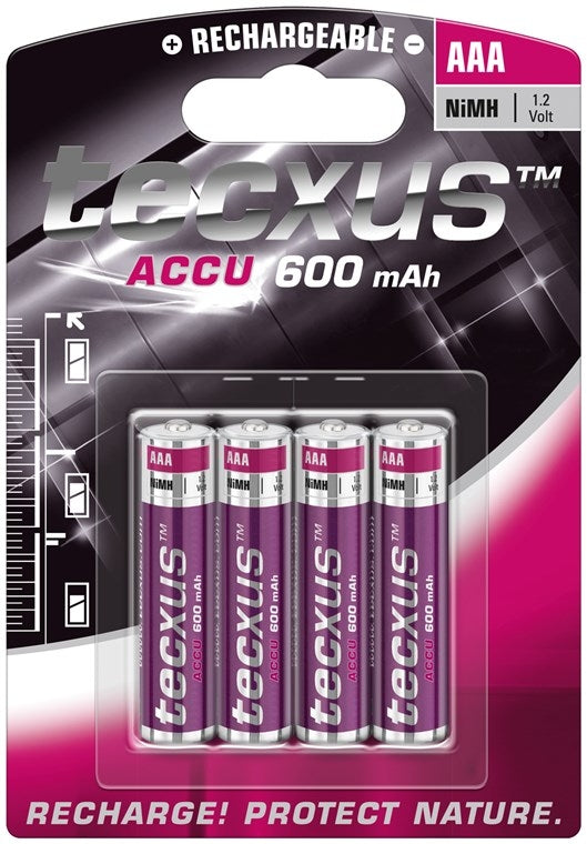 Tecxus Rechargeable Ni-MH Battery AAA, 1.2V, 600mAh, 4-pack