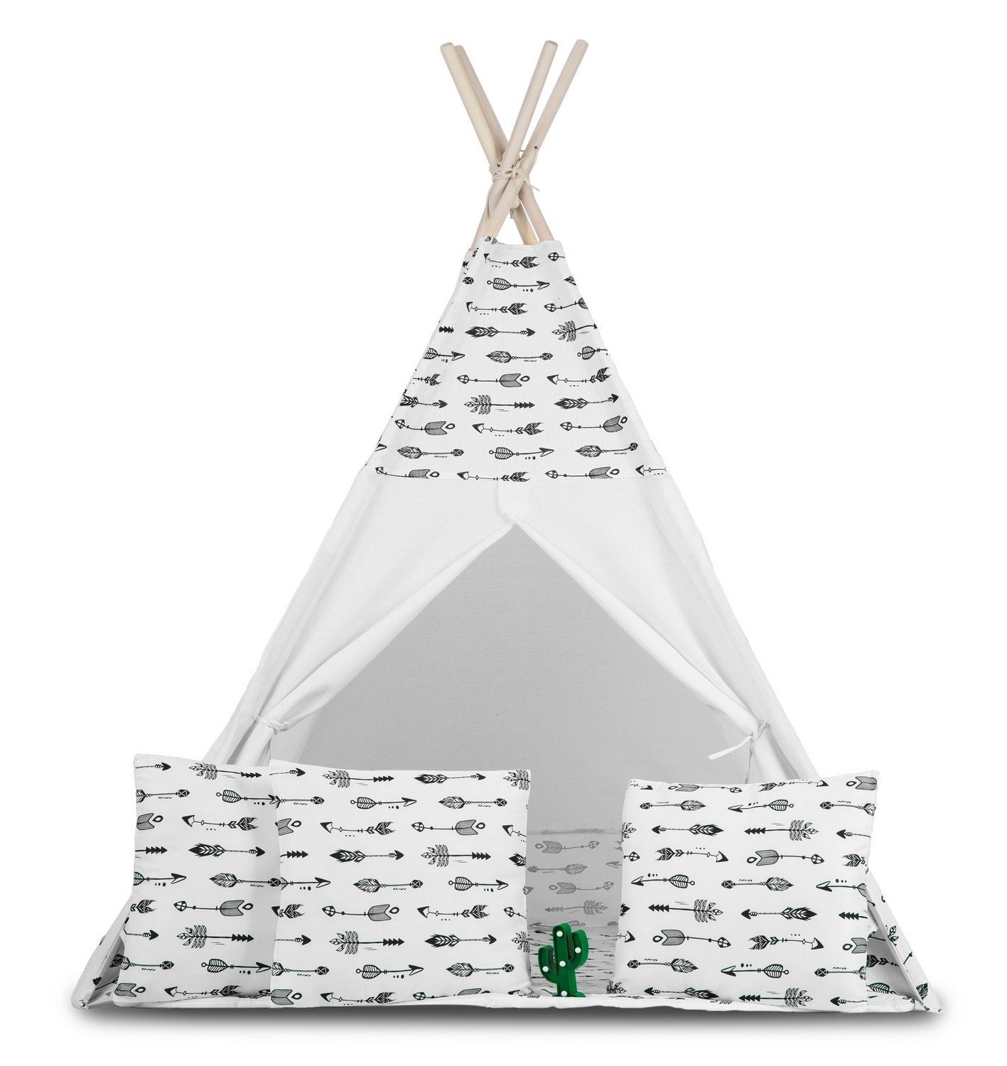 Teepee tent for children with garland and lights - white with arrows