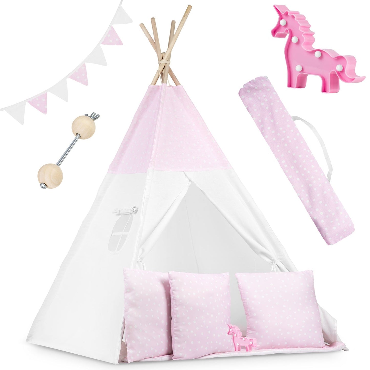 Teepee tent for kids with lights - pink with dots