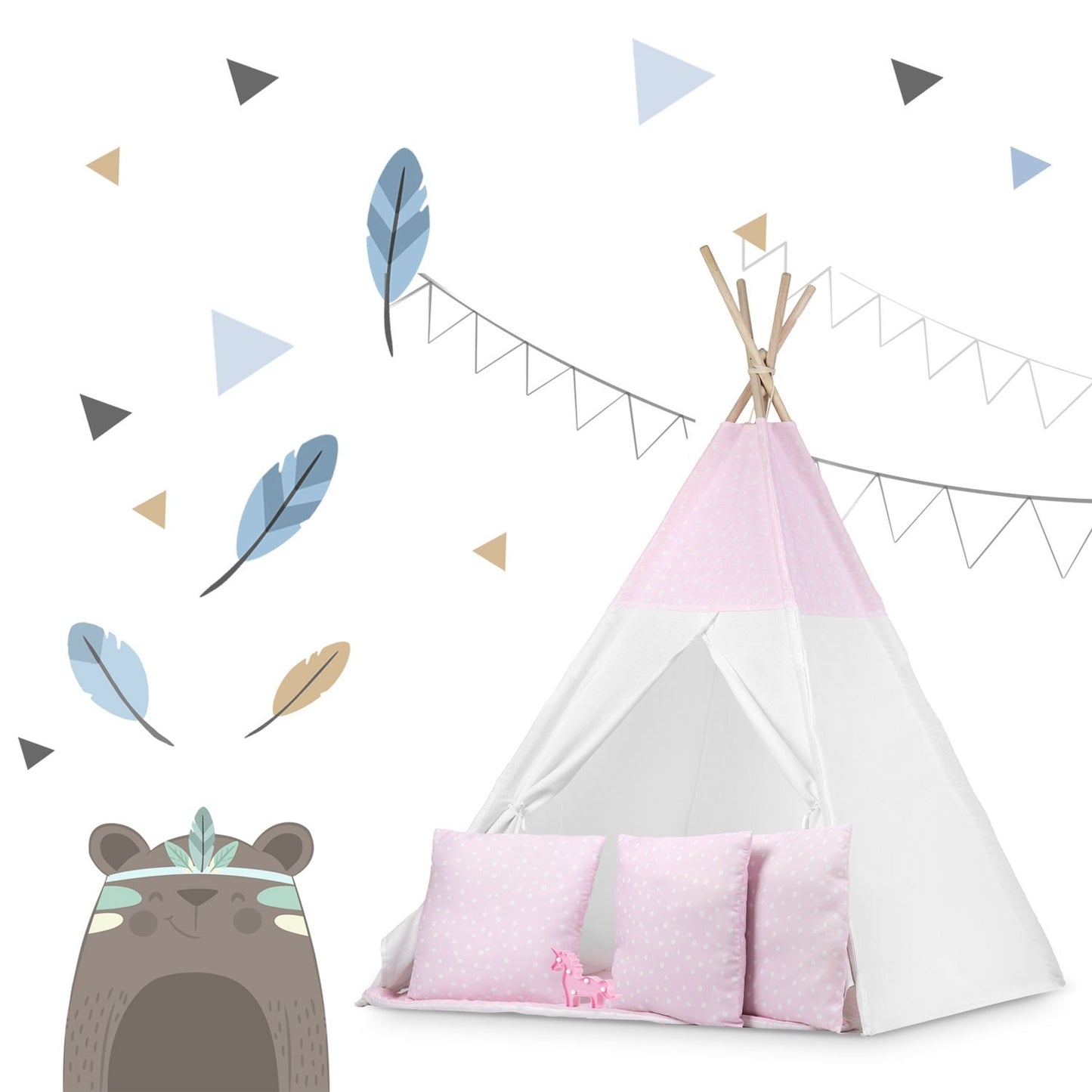 Teepee tent for kids with lights - pink with dots