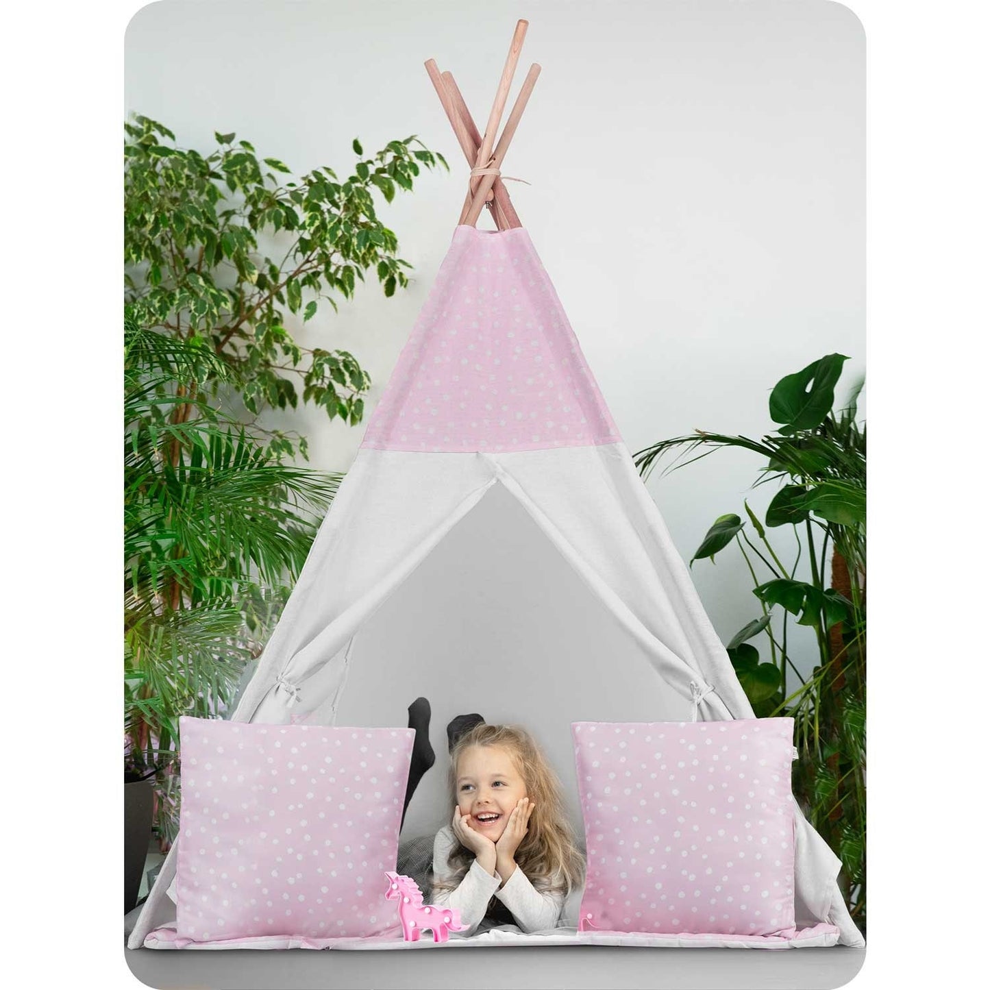 Teepee tent for kids with lights - pink with dots