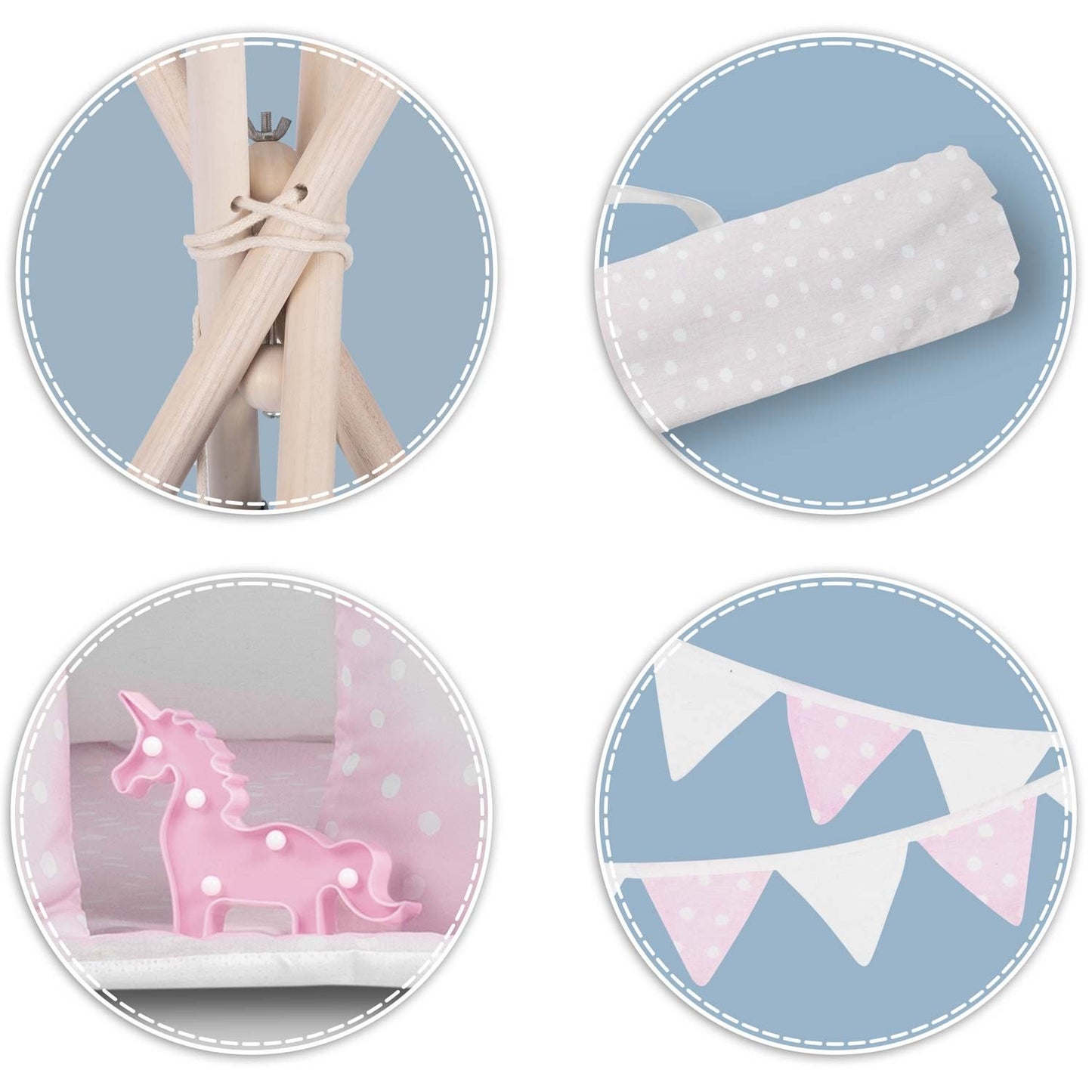 Teepee tent for kids with lights - pink with dots