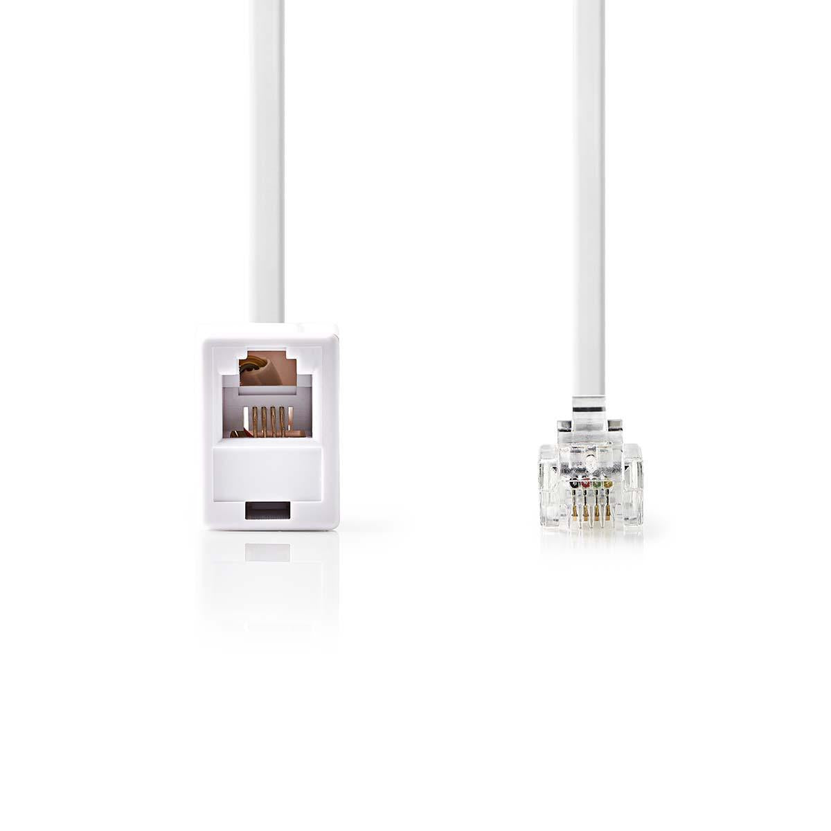 Telecom extension cable | RJ11 Male | RJ11 Female | 10.0 m | Cable design: Flat | Plating: Gold Plated | Cable type: RJ11 | White