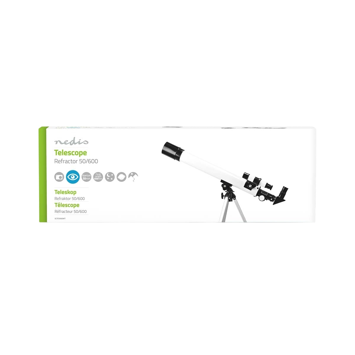 Telescope | Aperture: 50 mm | Focal length: 600 mm | Finder scope: 5 x 24 | Maximum working height: 125 cm | Tripod | Black / White