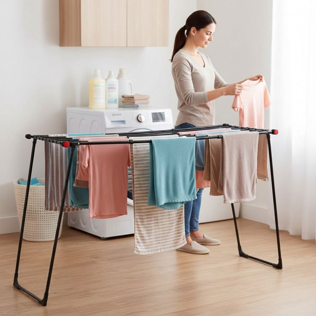 Telescopic Clothes Dryer, 19m, Foldable, Black Steel