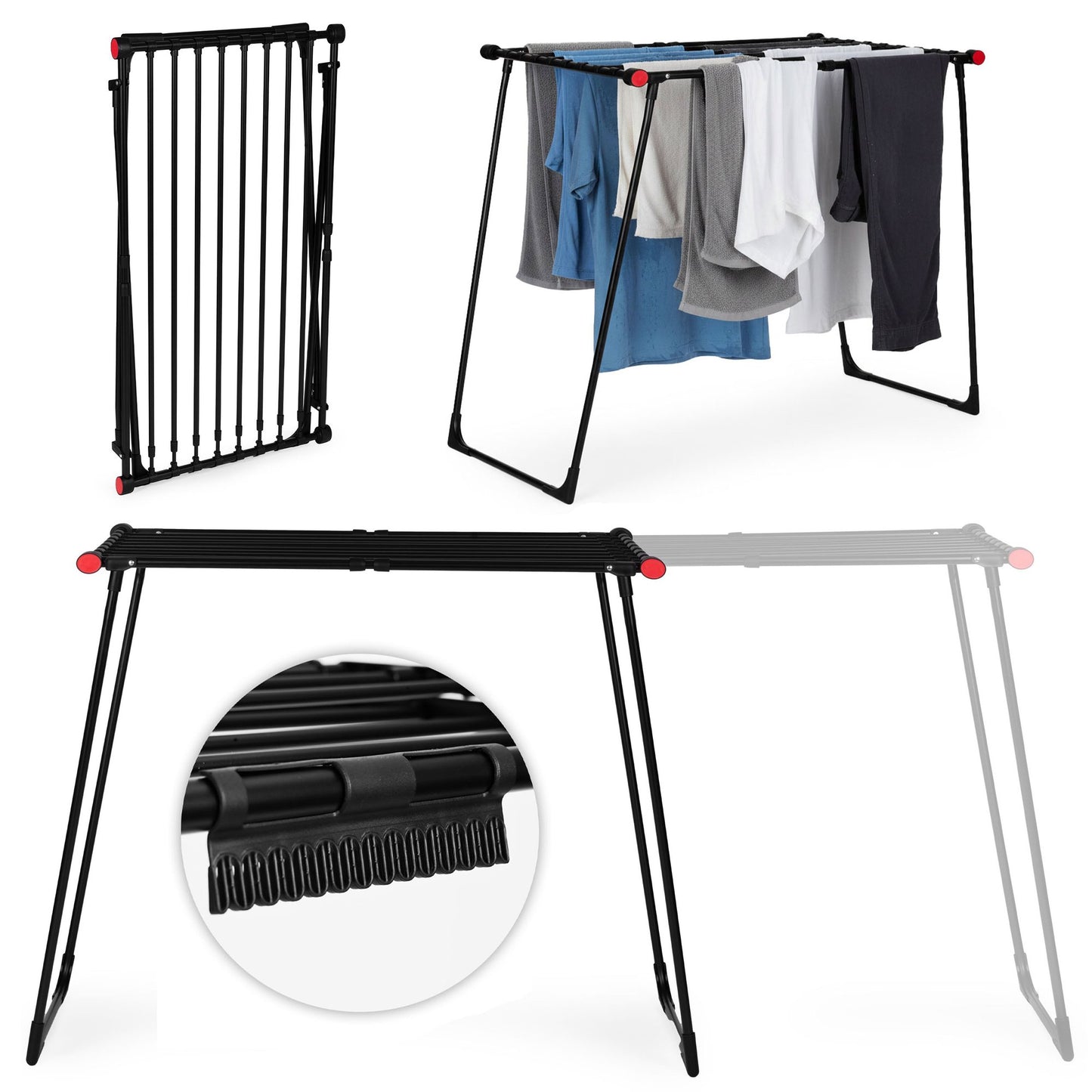 Telescopic Clothes Drying Rack, 19m, Foldable, Black