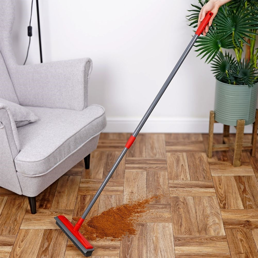 Telescopic broom with rubber brushes and water scraper