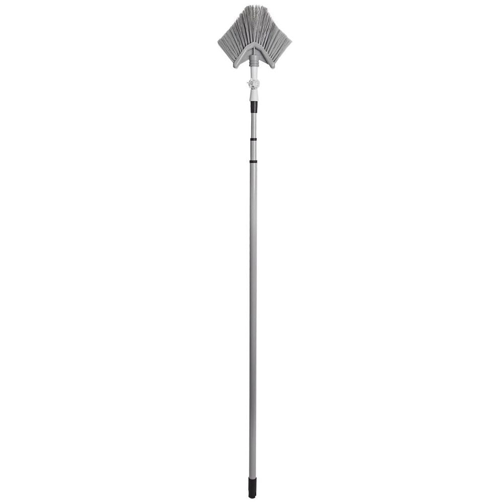 Telescopic sweeping brush with adjustable, triangular brush