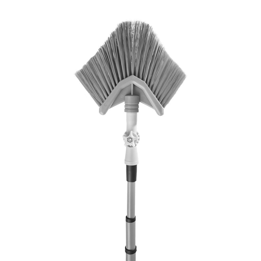 Telescopic sweeping brush with adjustable, triangular brush