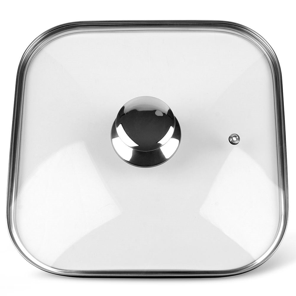 Temperature-resistant glass lid with steel knob and steam valve