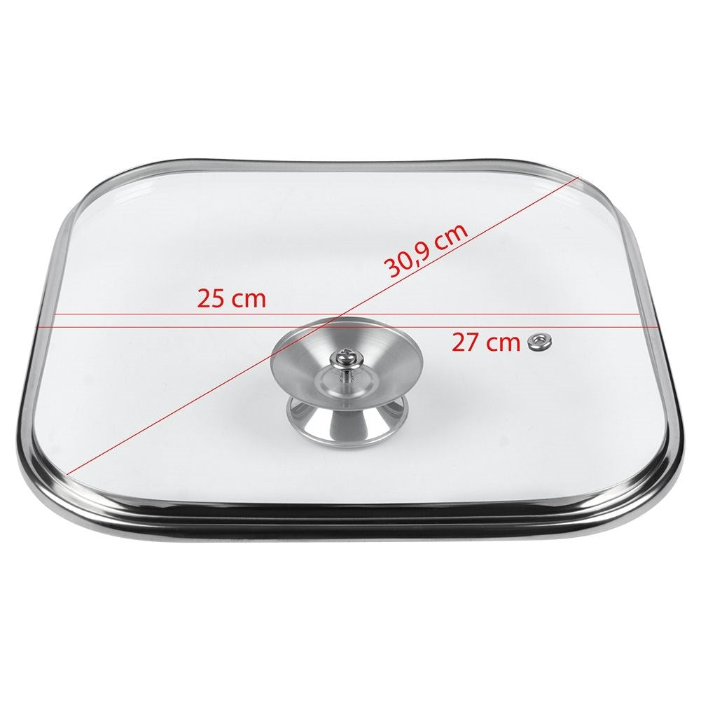 Temperature-resistant glass lid with steel knob and steam valve
