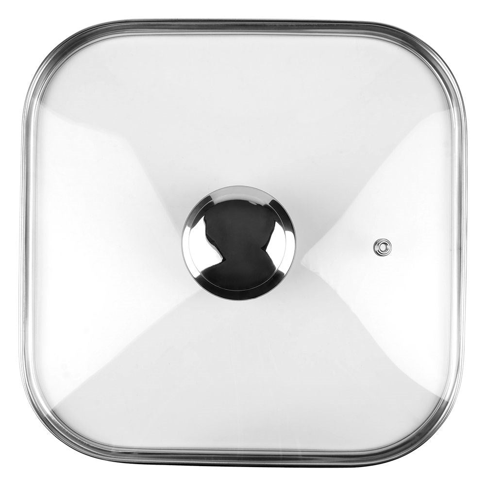 Temperature-resistant glass lid with steel knob and steam valve