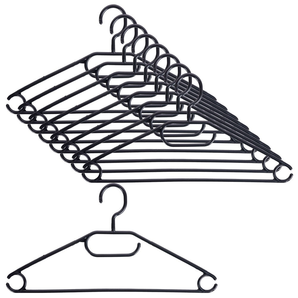 Ten rotating clothes hangers in black plastic – practical solution