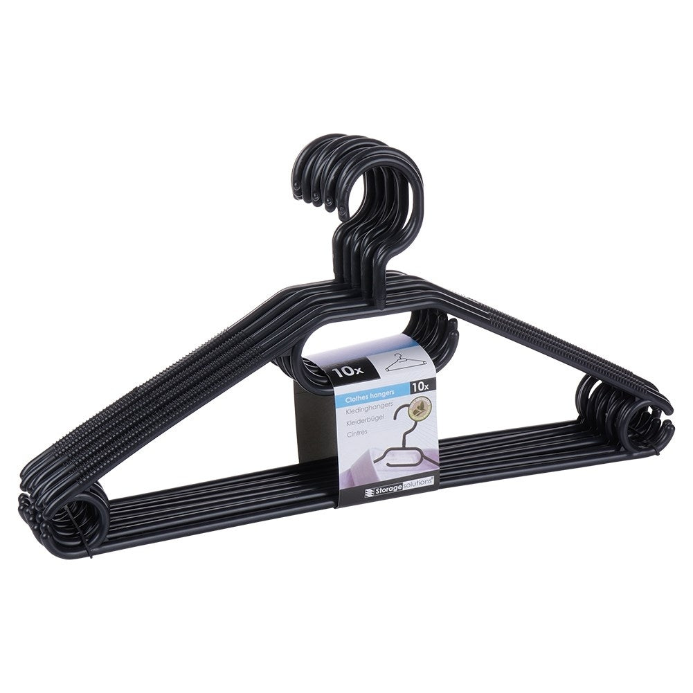 Ten rotating clothes hangers in black plastic – practical solution