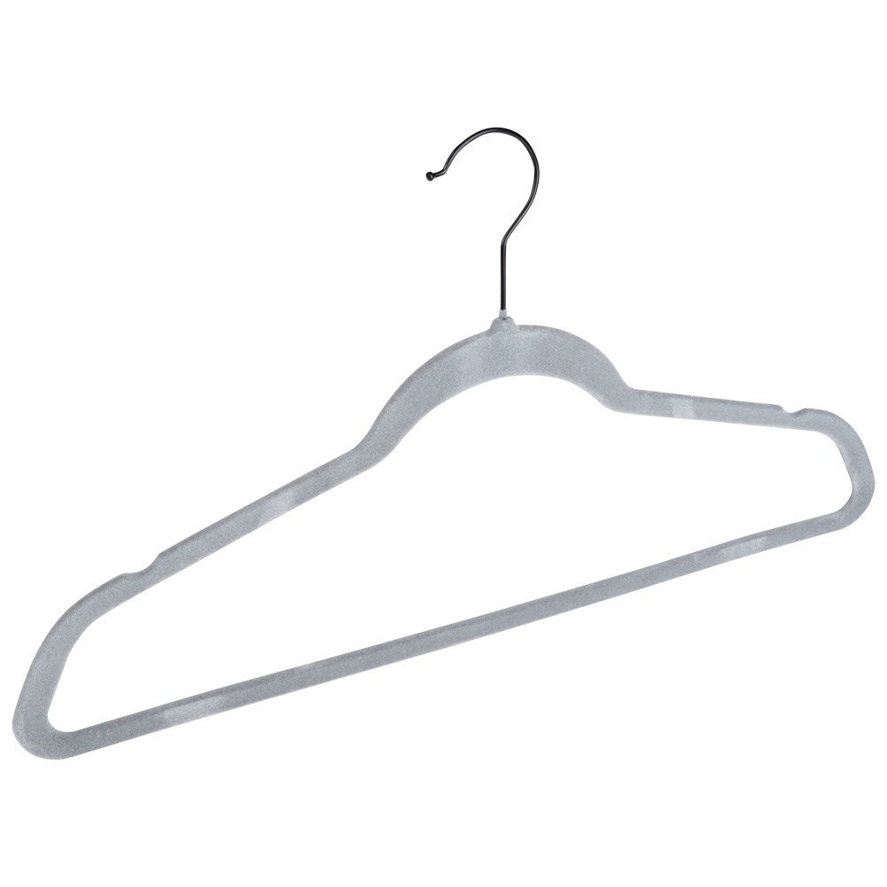 Ten rotating clothes hangers in durable gray velvet fabric