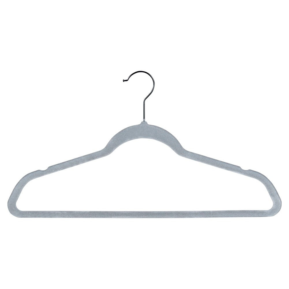 Ten rotating clothes hangers in durable gray velvet fabric