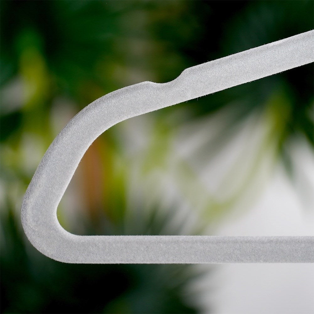 Ten rotating clothes hangers in durable gray velvet fabric