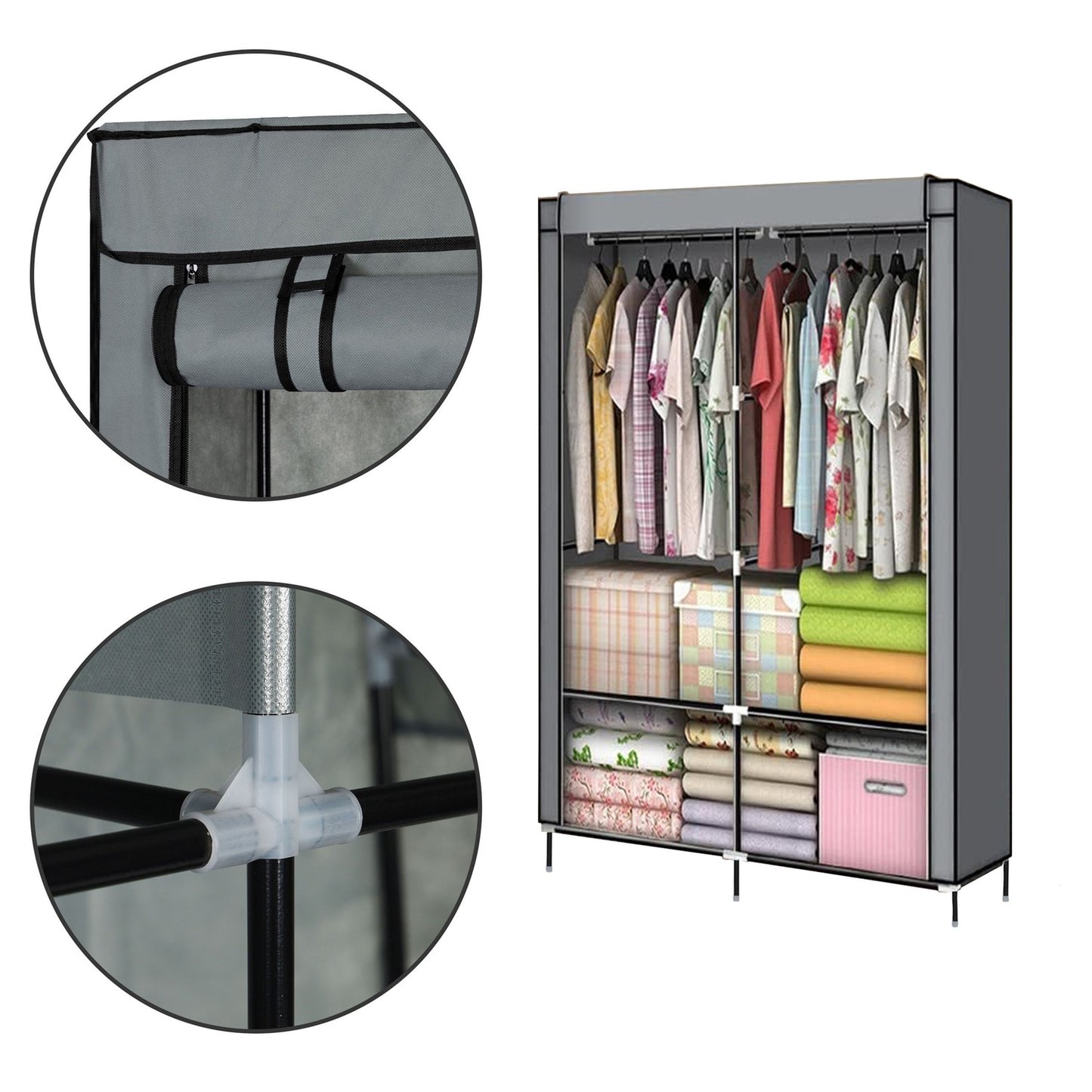 Textile wardrobe - a large fabric wardrobe with shelves for clothes and shoes