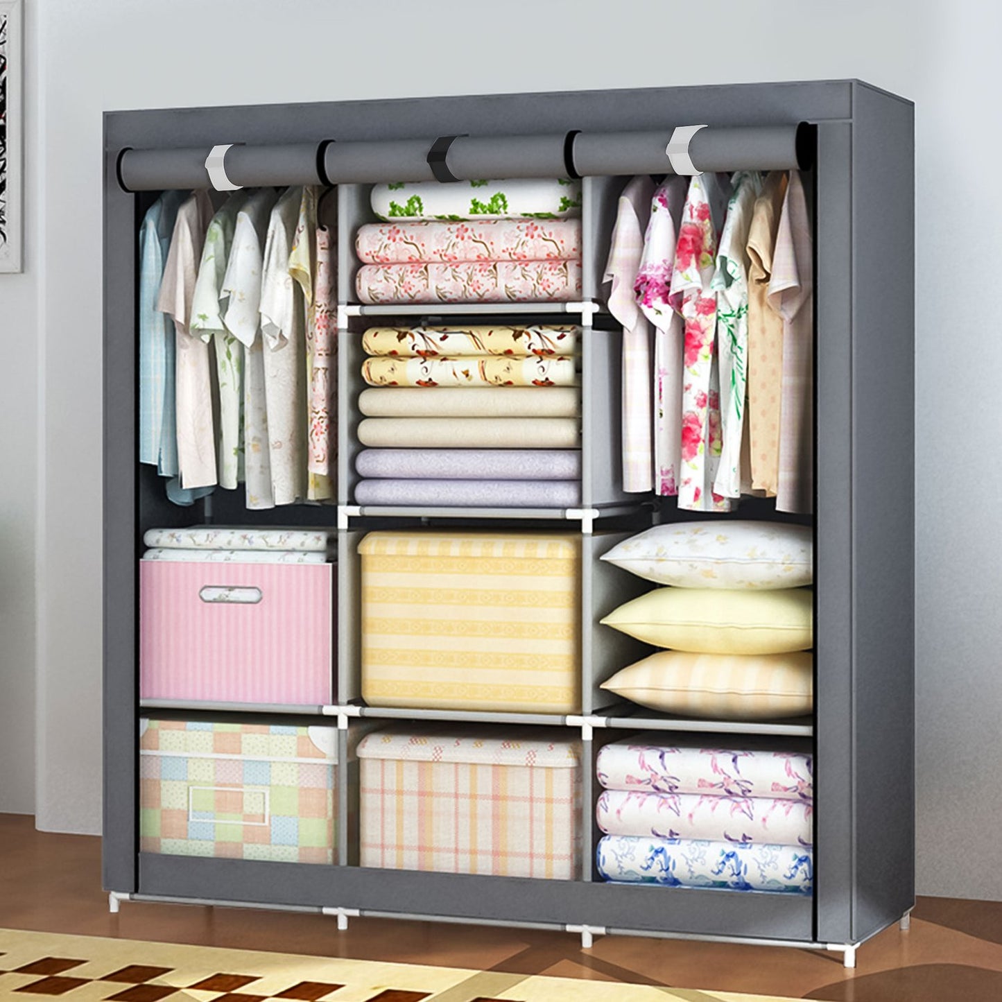 Textile wardrobe - a large fabric wardrobe with shelves for clothes and shoes