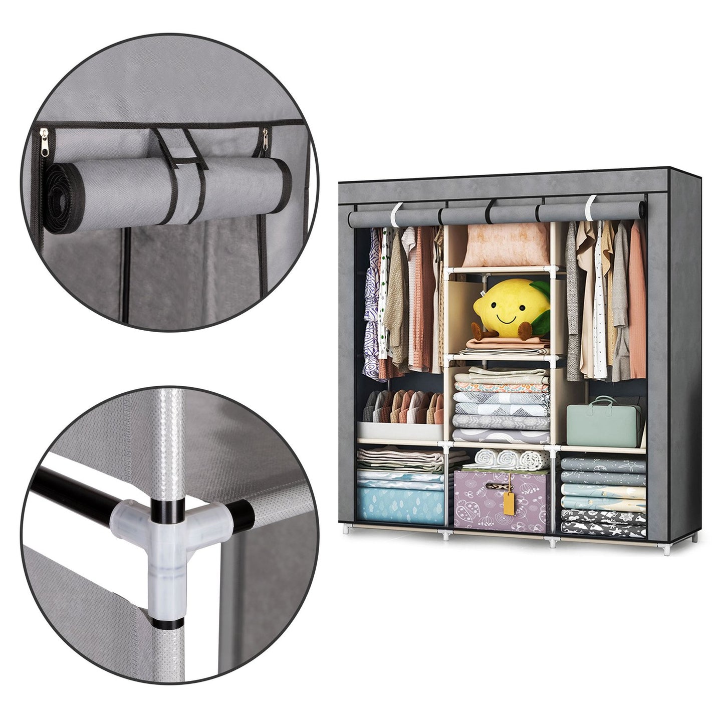 Textile wardrobe - a large fabric wardrobe with shelves for clothes and shoes