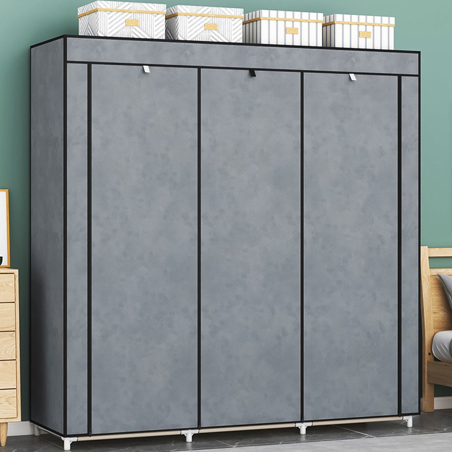 Textile wardrobe - a large fabric wardrobe with shelves for clothes and shoes