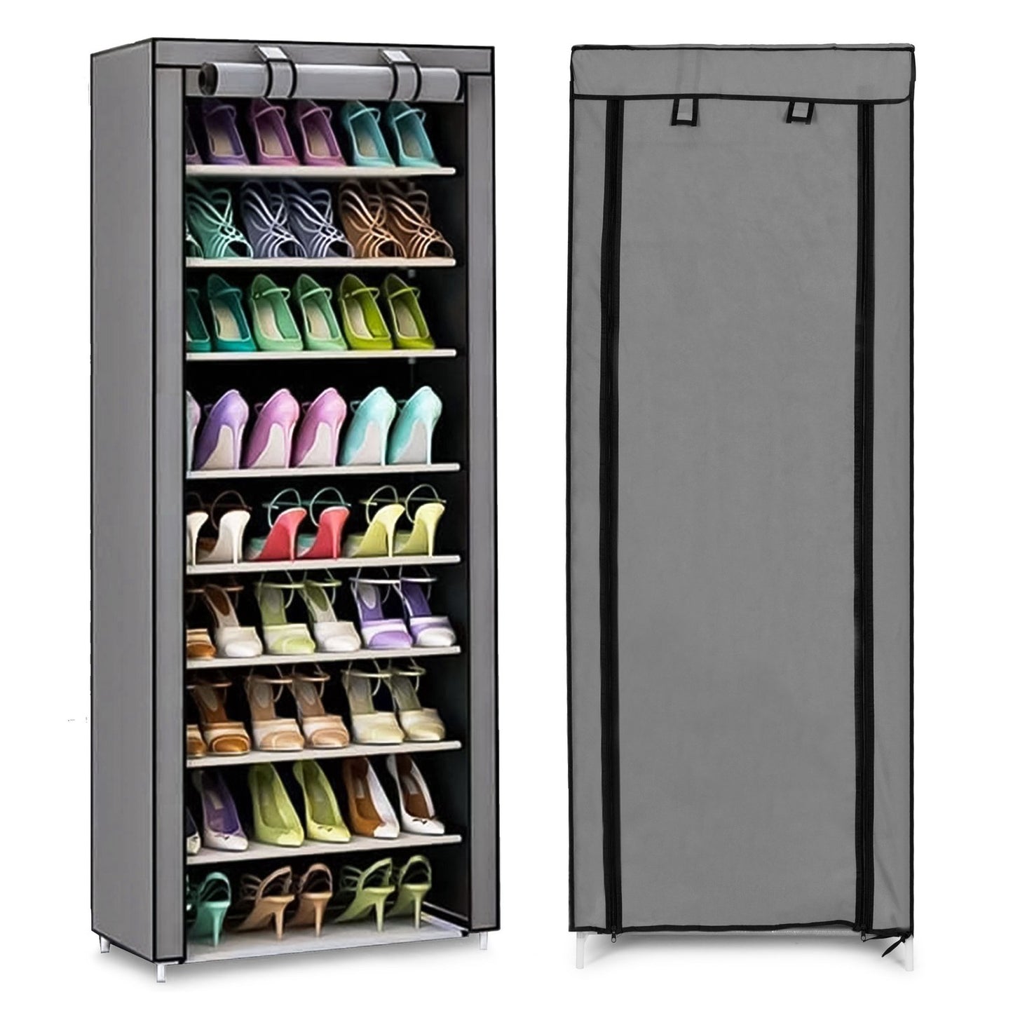 Textile wardrobe with shelves for clothes and shoes