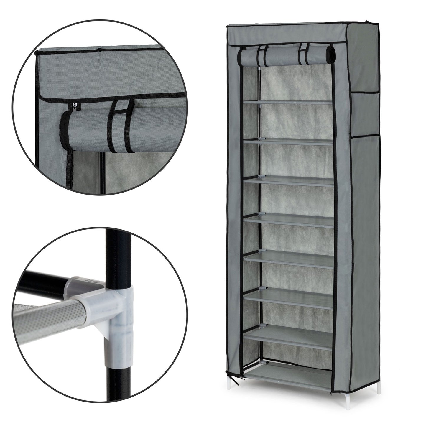 Textile wardrobe with shelves for clothes and shoes