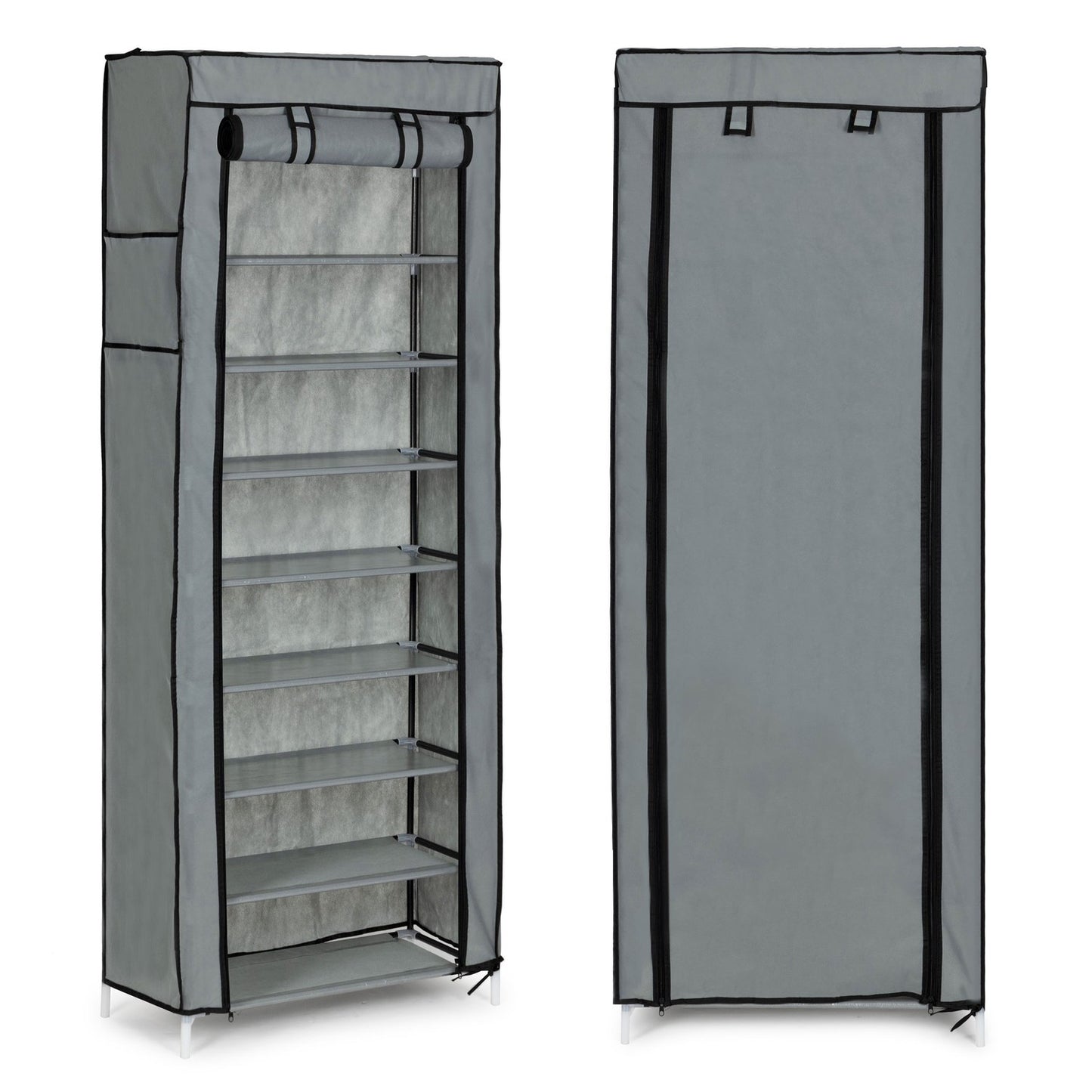 Textile wardrobe with shelves for clothes and shoes