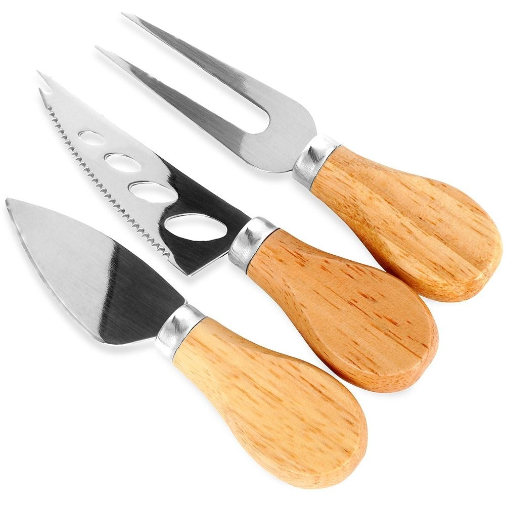 The cheese accessory set: 3 parts in stainless steel and rubber wood