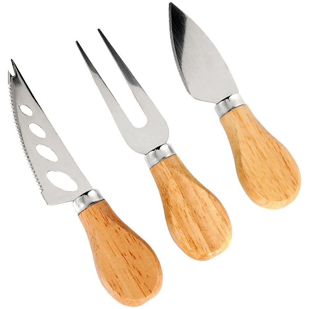 The cheese accessory set: 3 parts in stainless steel and rubber wood