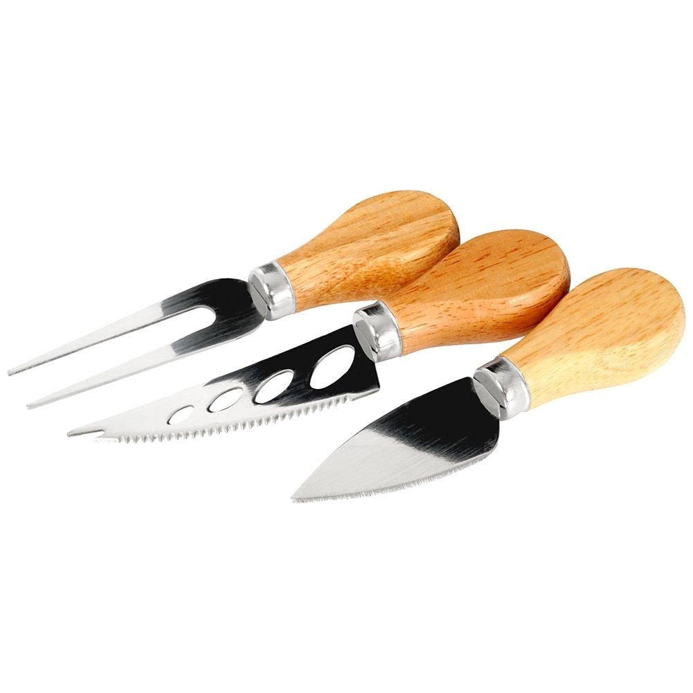 The cheese accessory set: 3 parts in stainless steel and rubber wood