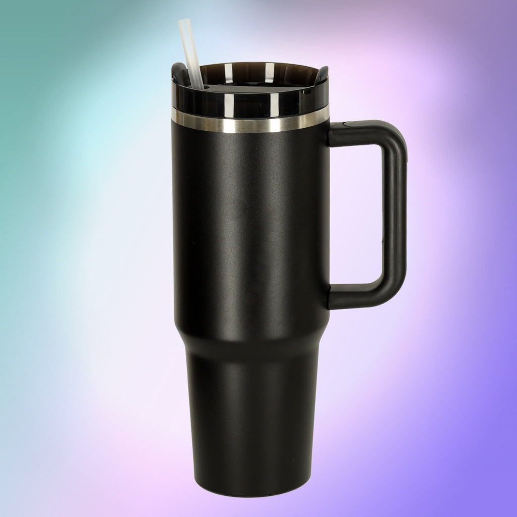Thermal Mug with Straw & Handle, 1200ml, Black