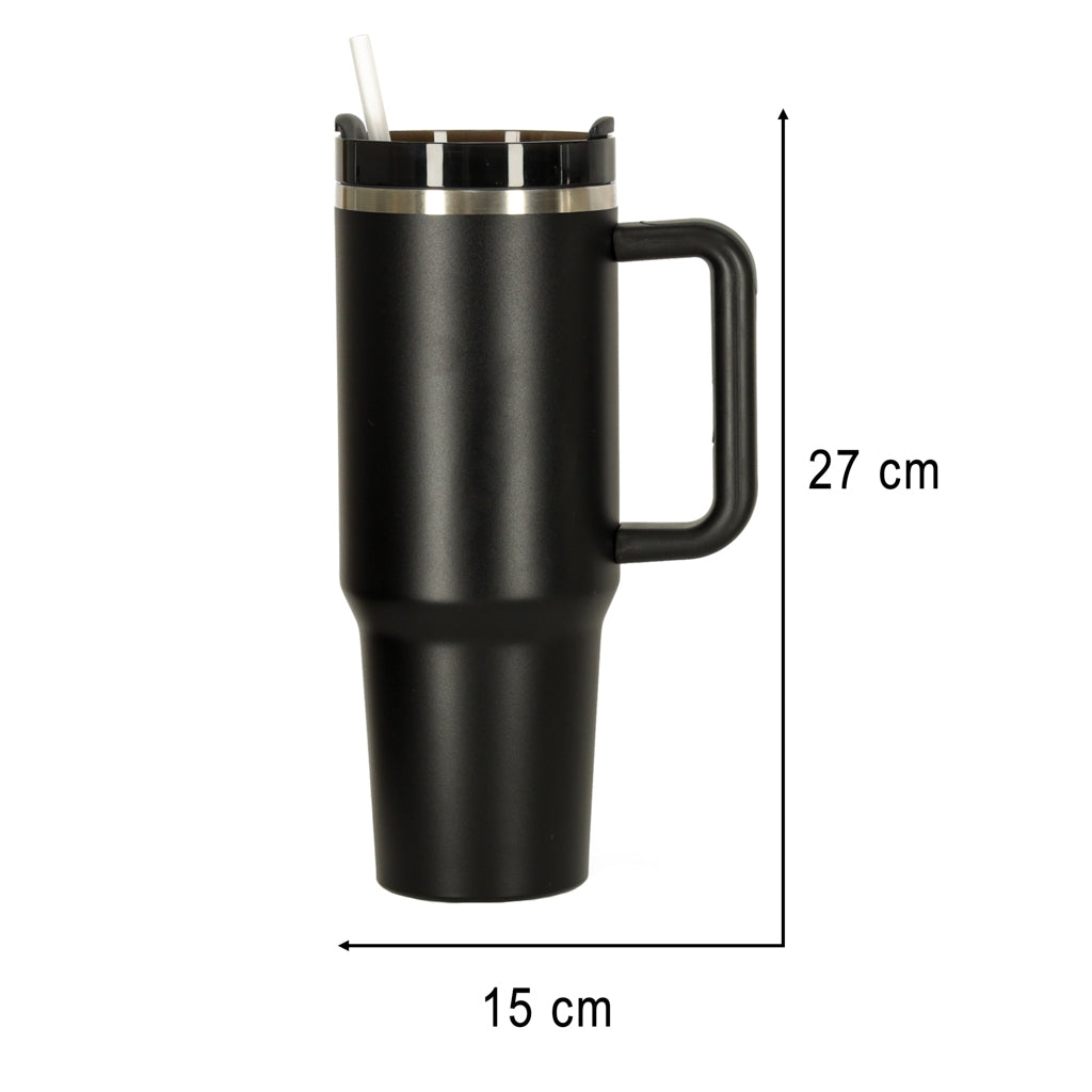 Thermal Mug with Straw & Handle, 1200ml, Black
