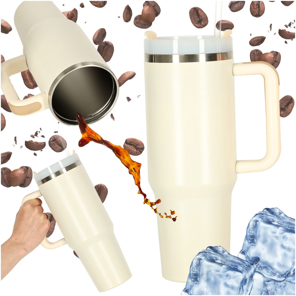 Thermal Mug with Straw & Handle, 1200ml, Cream