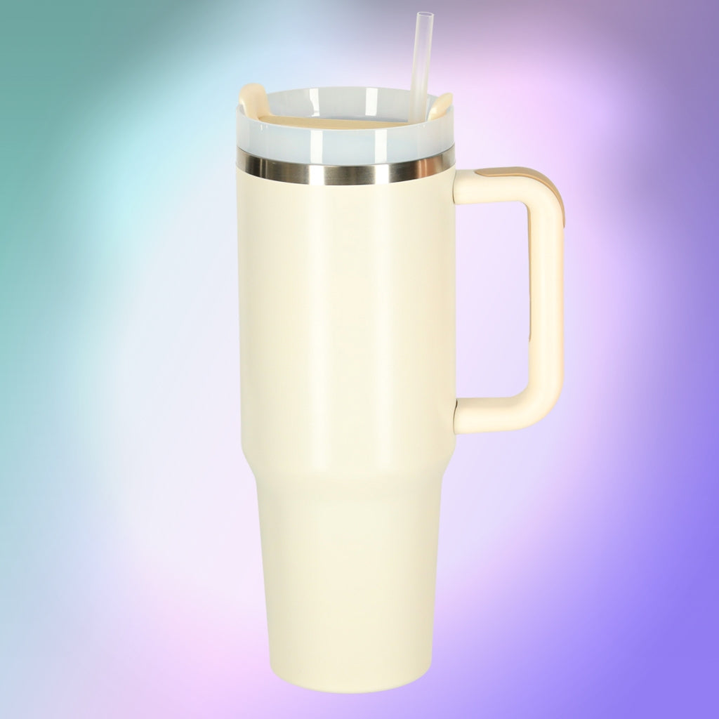 Thermal Mug with Straw & Handle, 1200ml, Cream