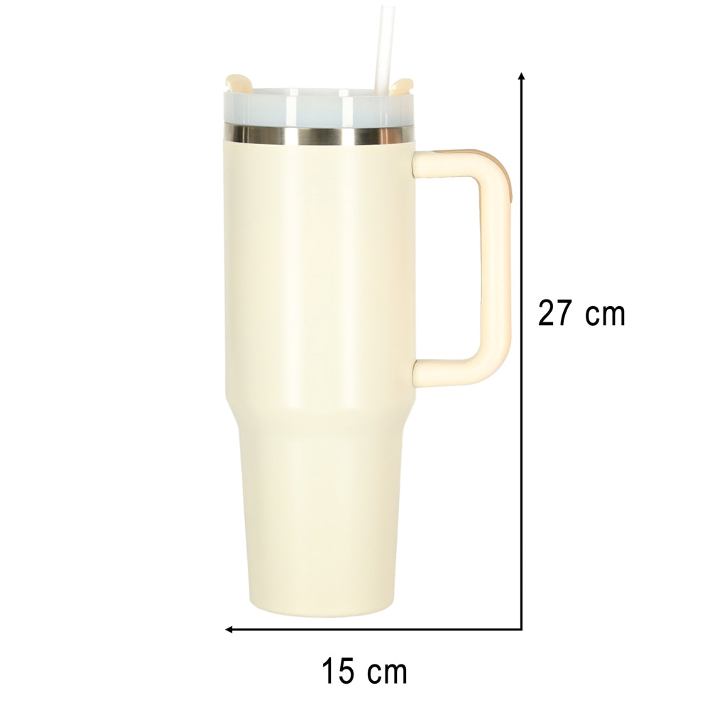 Thermal Mug with Straw & Handle, 1200ml, Cream