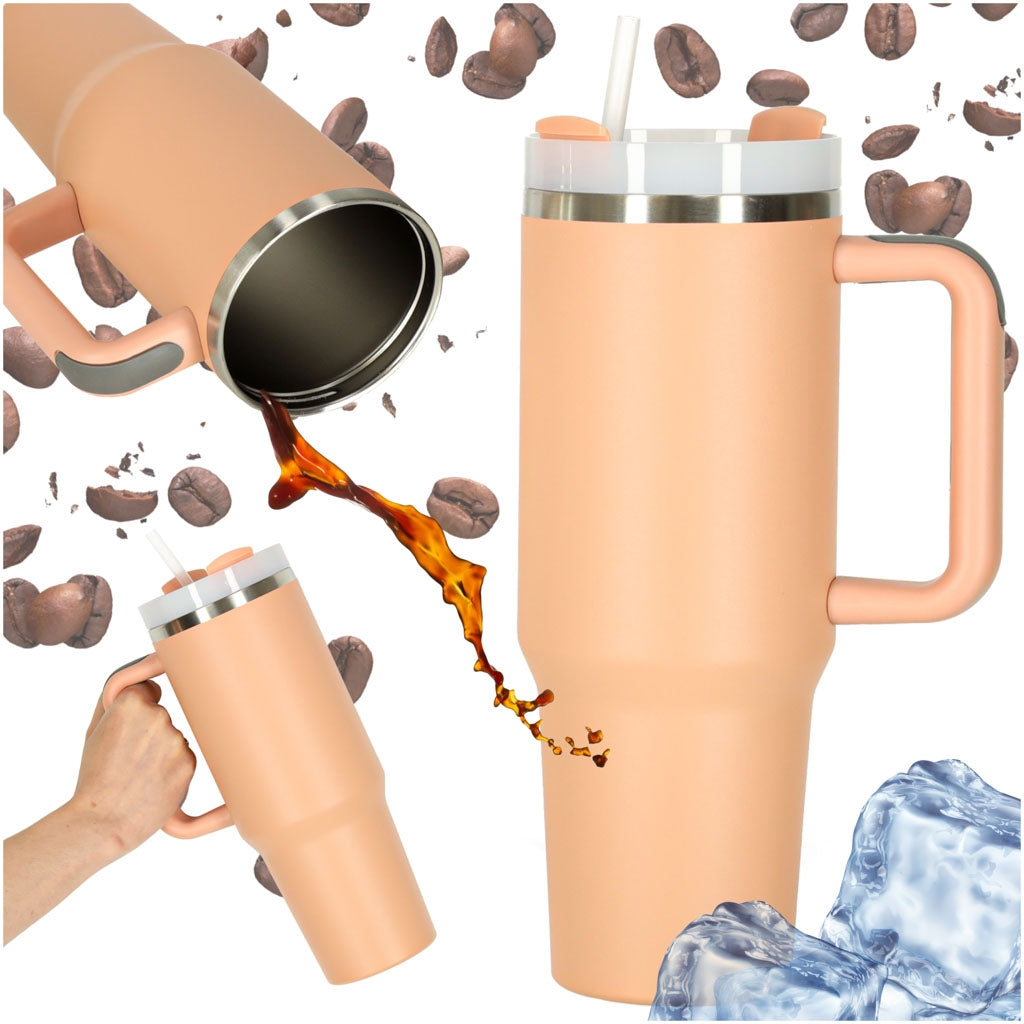 Thermal Mug with Straw & Handle, 1200ml, Pink