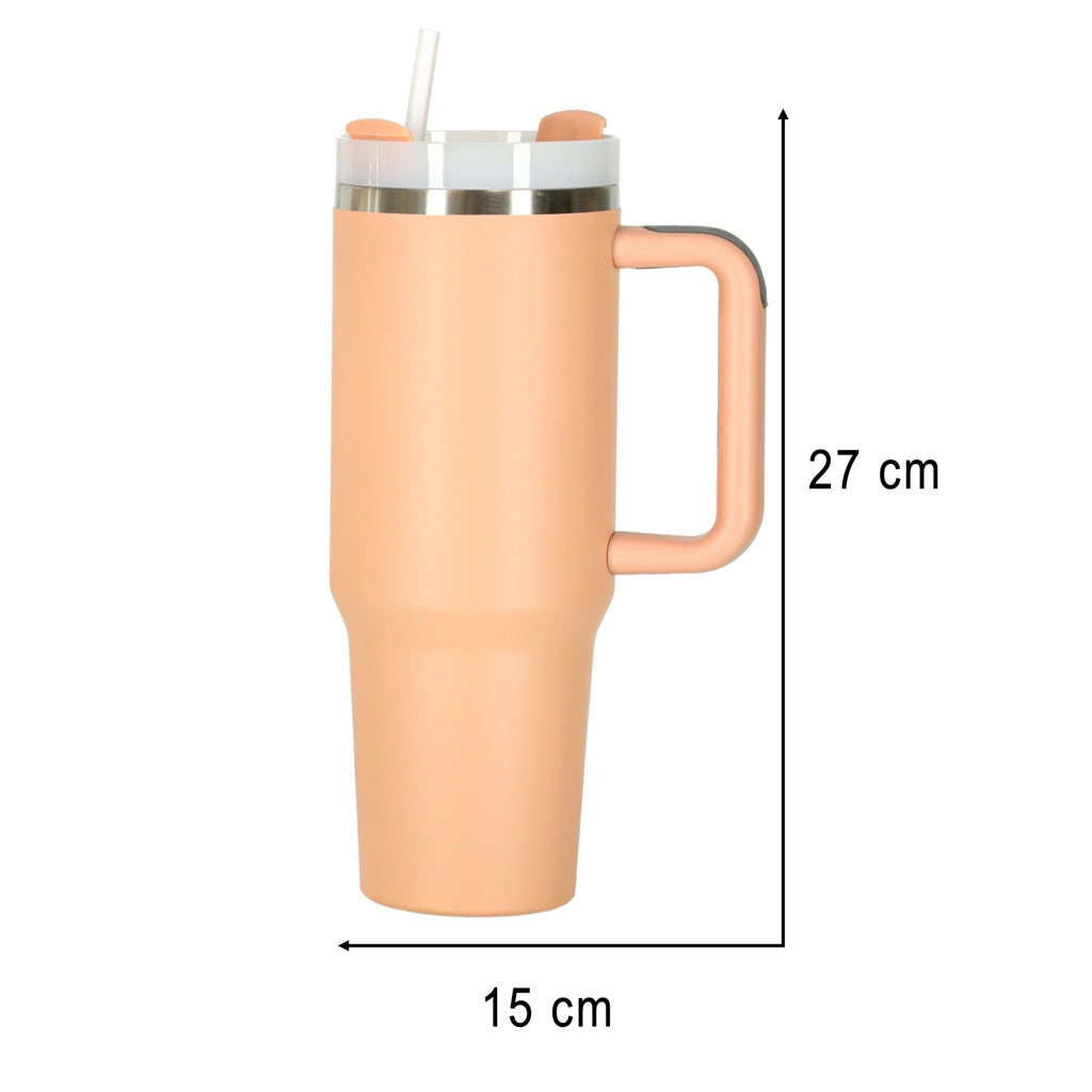 Thermal Mug with Straw & Handle, 1200ml, Pink