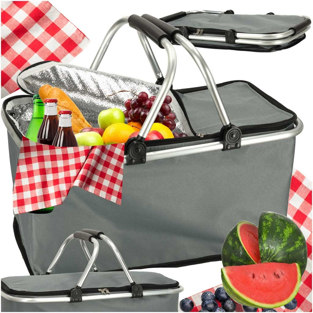 Thermal folding picnic basket grey