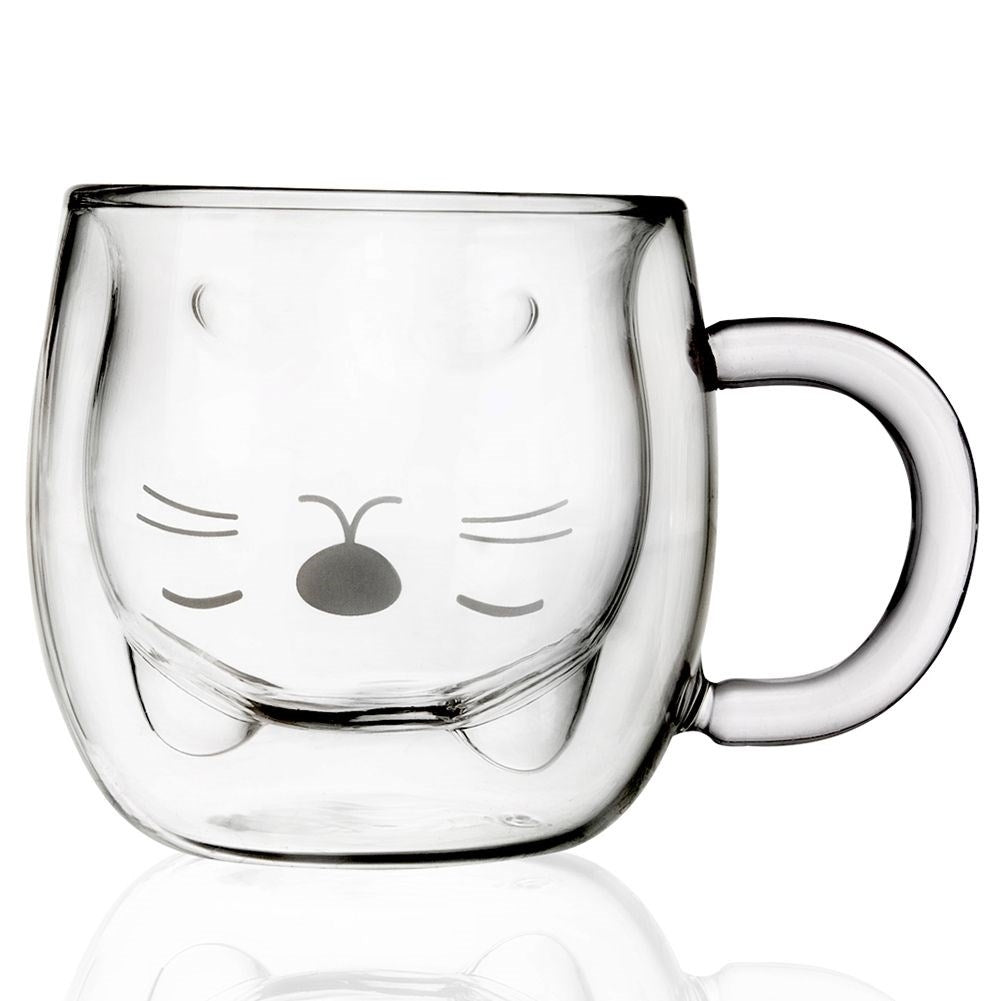 Thermal glass with double walls and cat motif