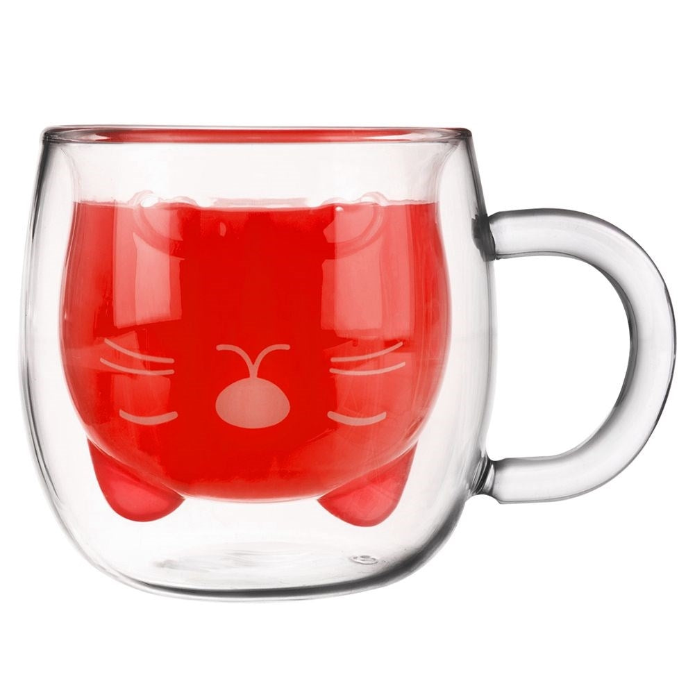 Thermal glass with double walls and cat motif
