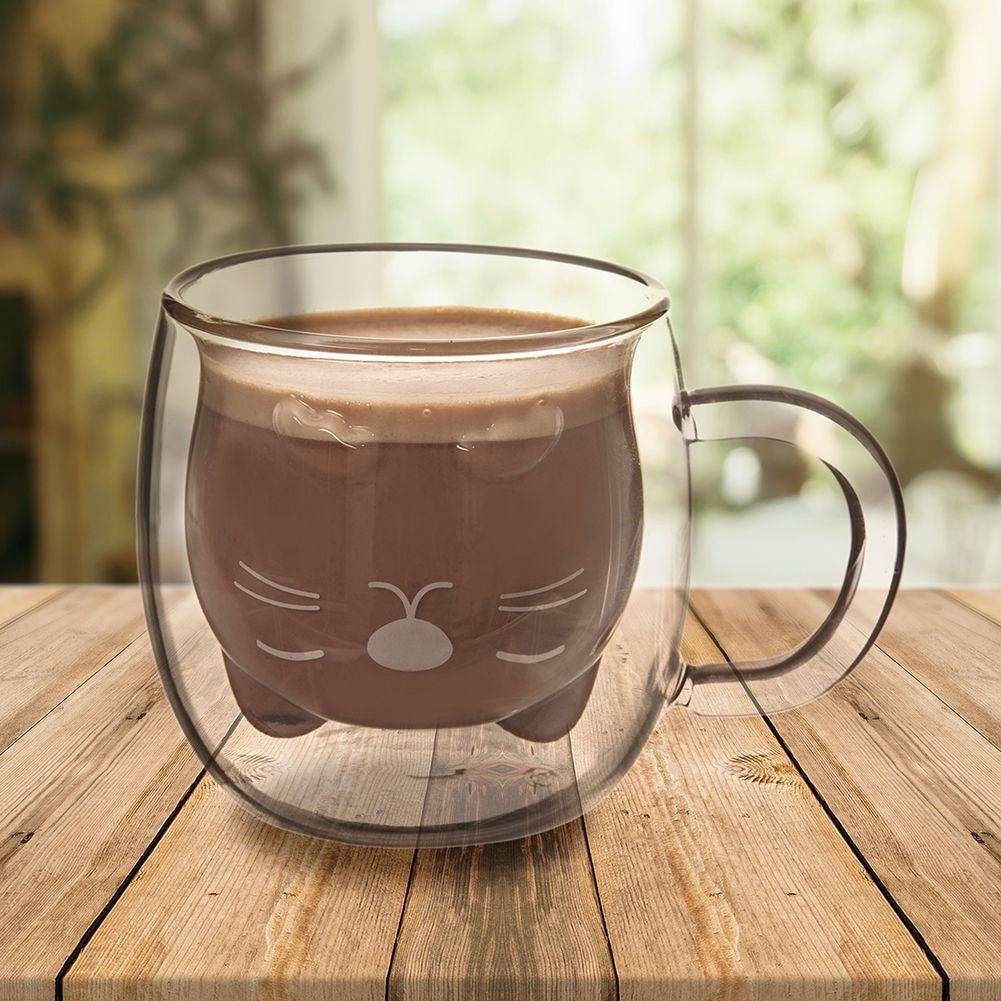 Thermal glass with double walls and cat motif