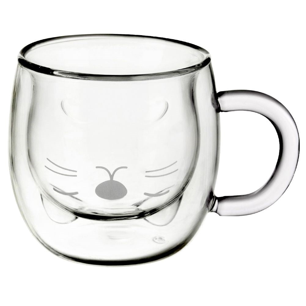Thermal glass with double walls and cat motif