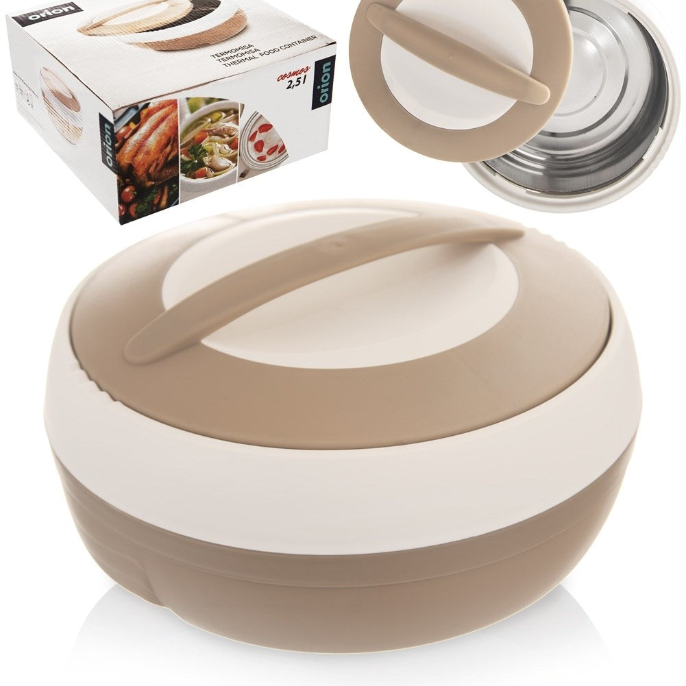 Thermos: Keeps food hot or ice cream cold, stainless steel