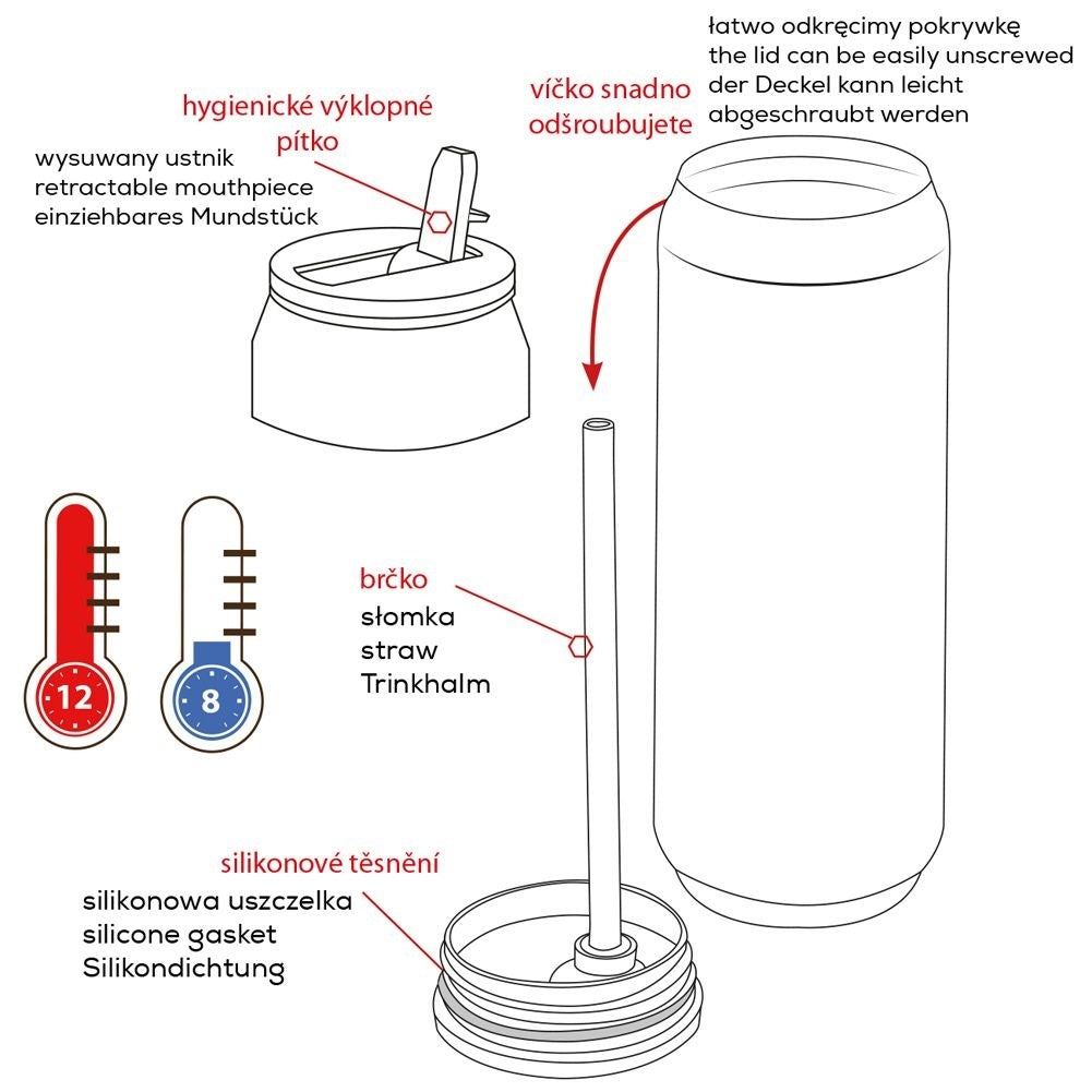 Thermos jar with spout and straw - keeps heat for 12 hours