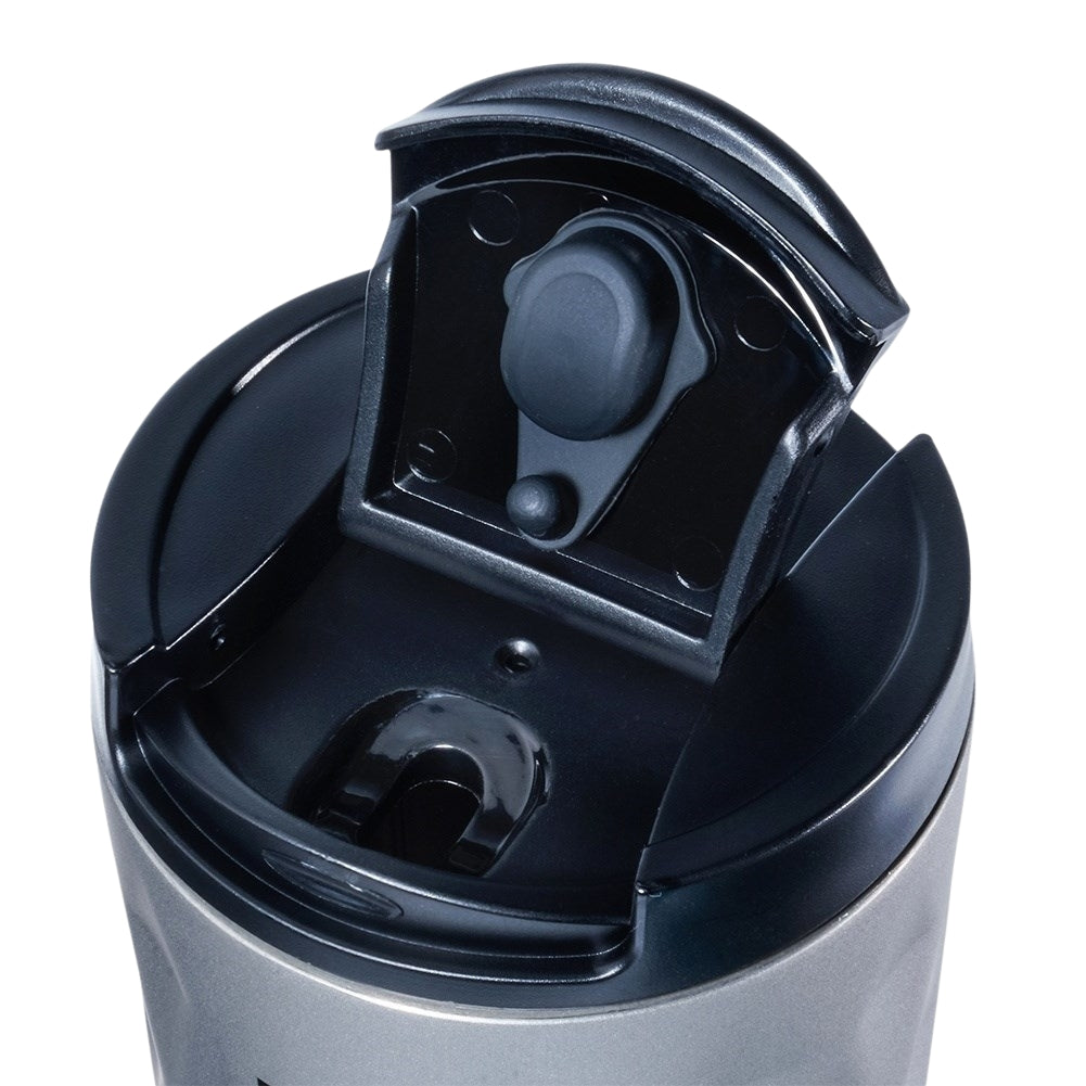 Thermos mug in matt gray with silicone seal and lid